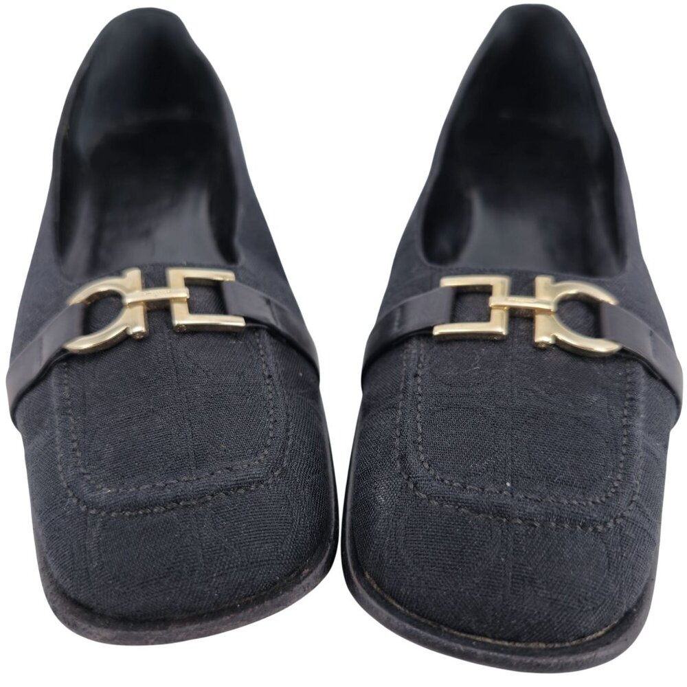 Salvatore Ferragamo Italy Womens 8AA Black Signature Gancini Dress Shoe Pumps - Picture 9 of 11
